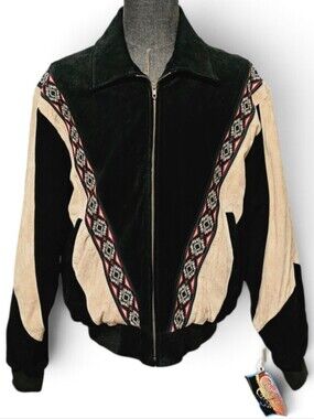 Cripple Creek Southwestern Suede Leather Bomber Jacket Aztec Western NWT Size M